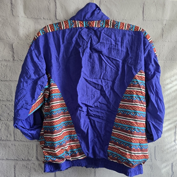 Vintage 90s Wilson Retro Blue Funky Print Windbreaker Full Zip Jacket Large - Picture 3 of 15